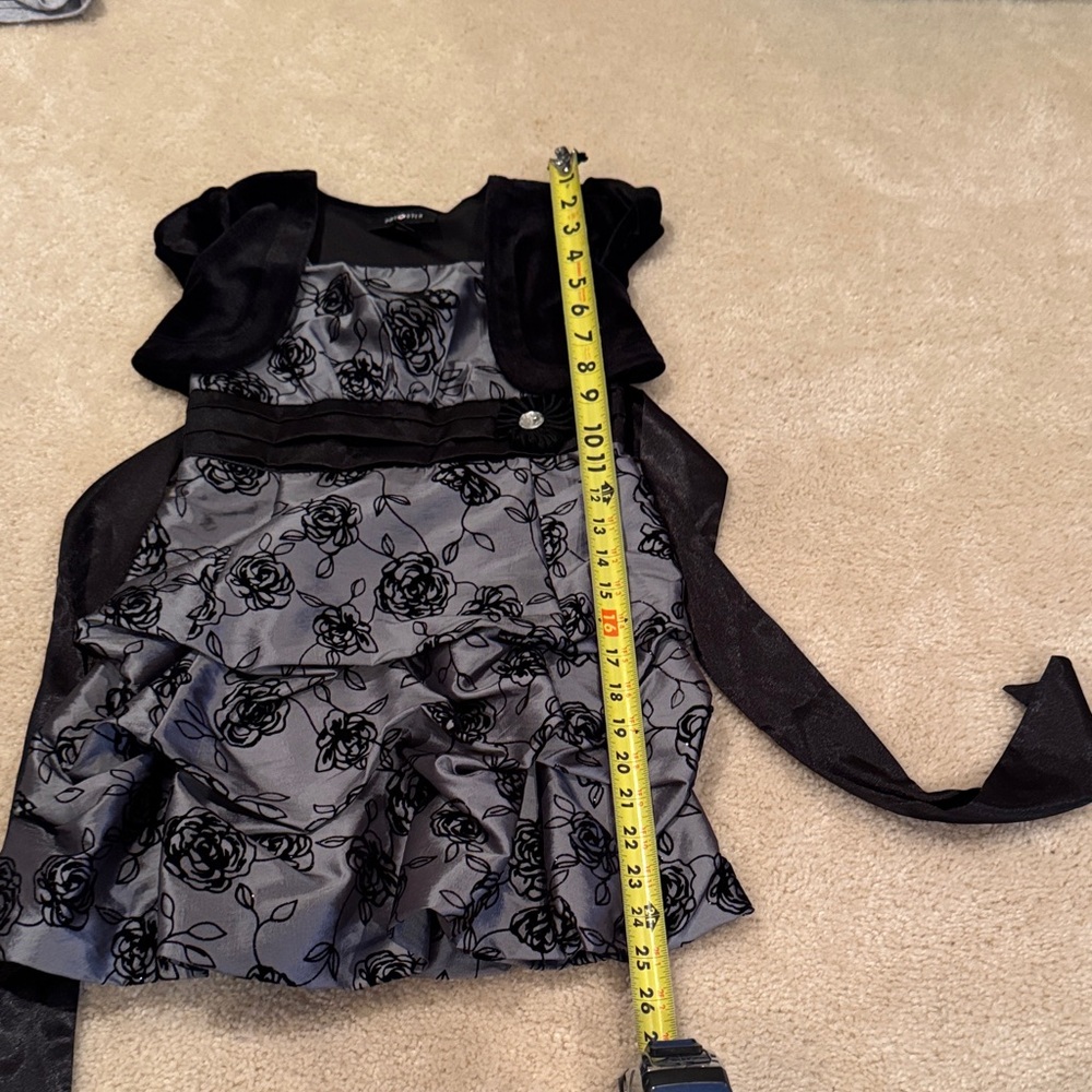 Black and Gray Floral Dress with Attached Bolero